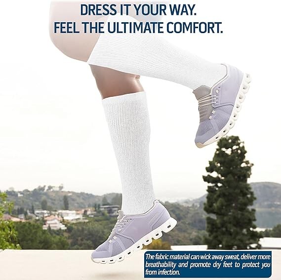 2 Pairs Men’s Diabetic Over the Calf Socks Knee High Compression Cotton Socks