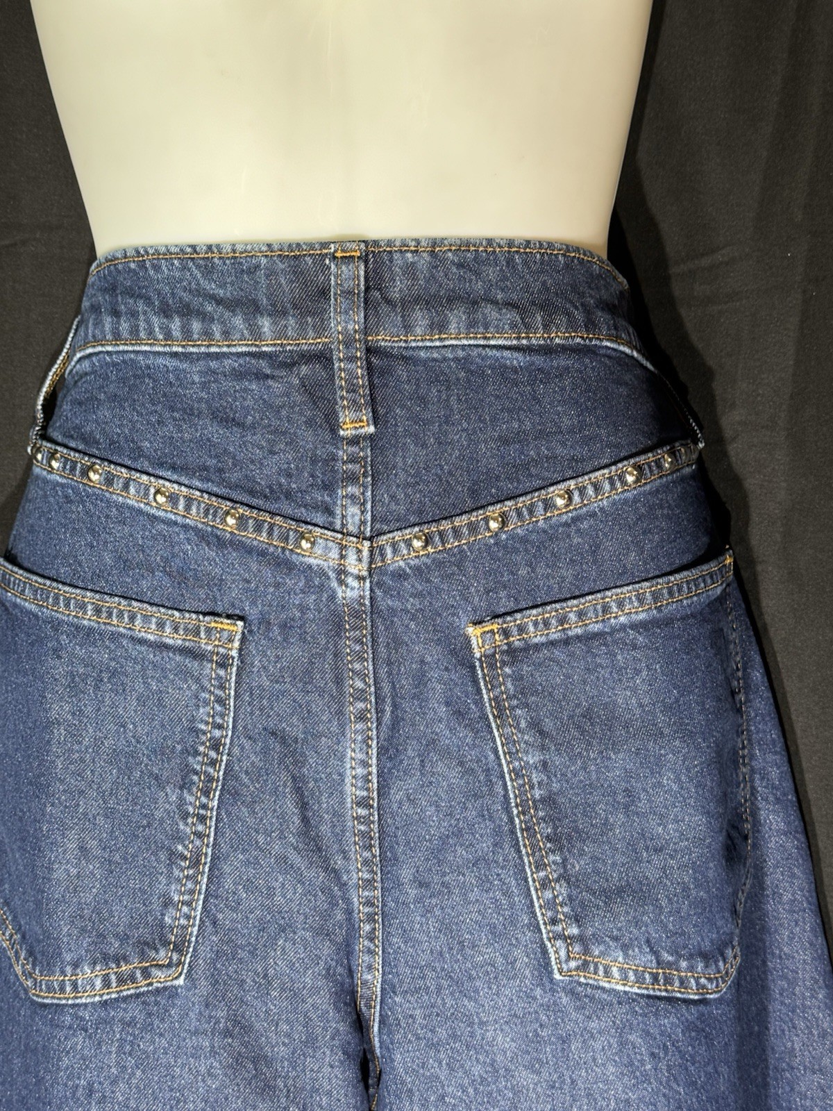 Gap Barrel High Rise Studded Relaxed Tapered Jeans Womens 29 Blue Med Wash Denim