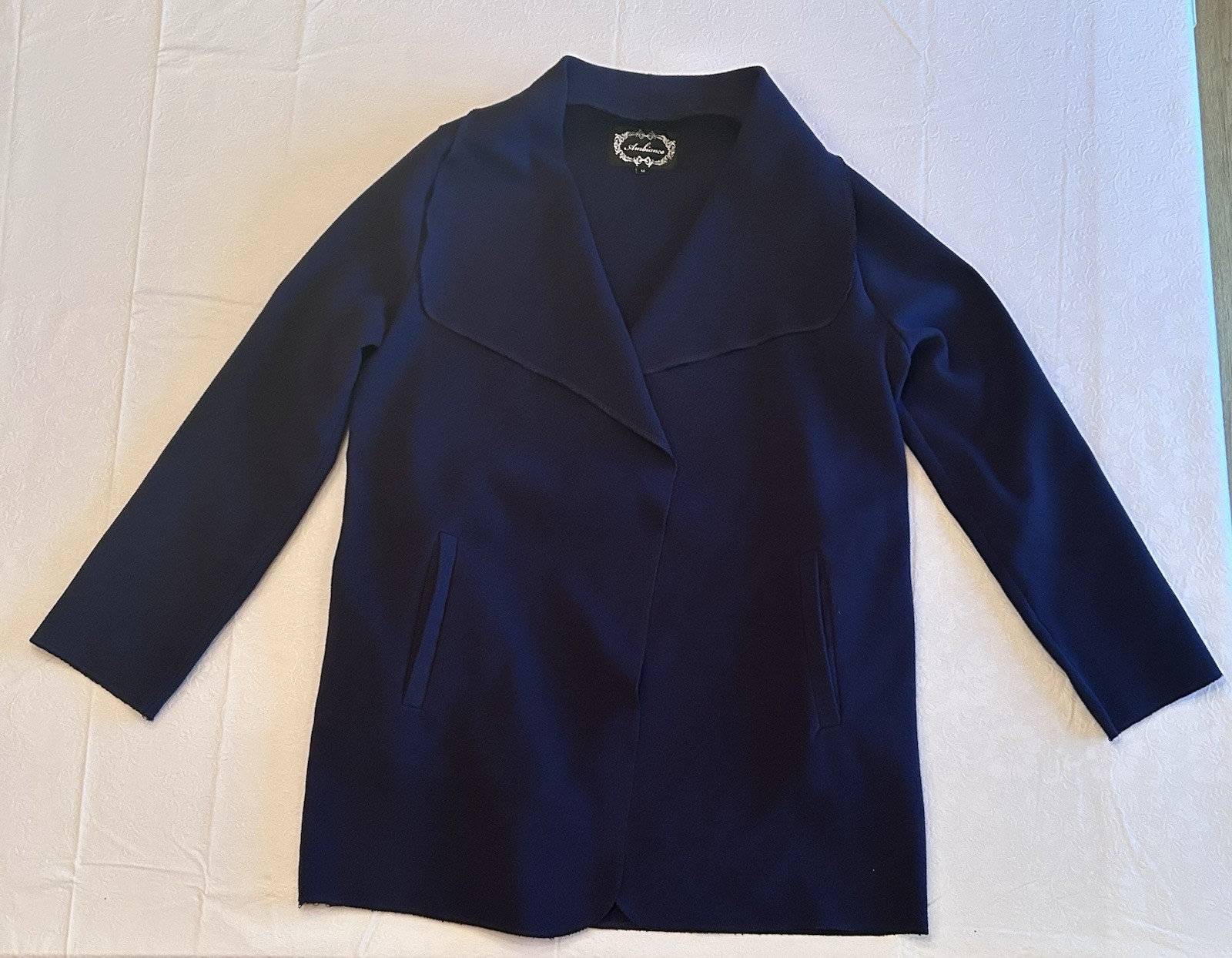 Navy Blue Felt Wrap Jacket With Sash – Ambiance