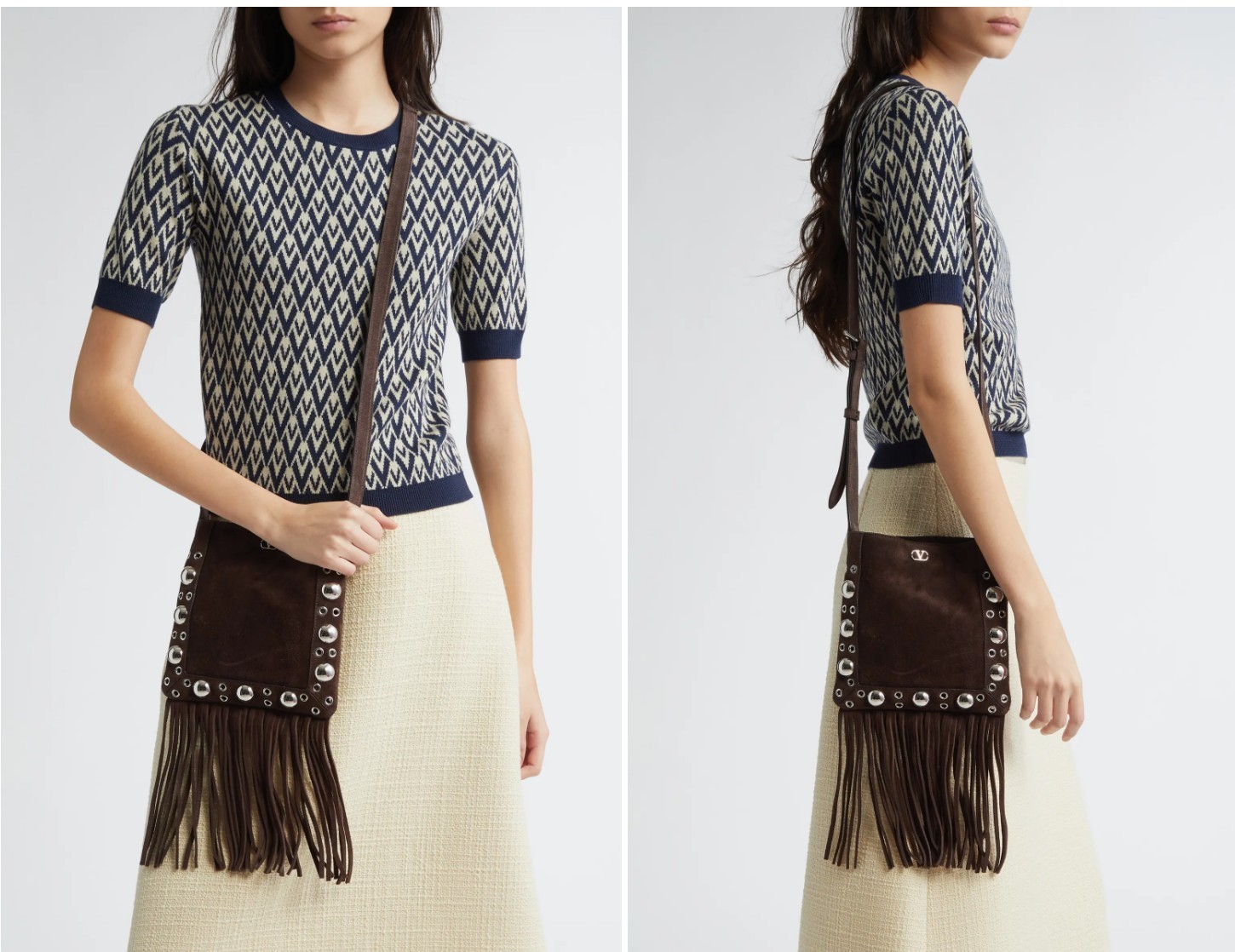 Valentino Garavani Nellcôte Small VLogo Fringe Suede Crossbody Bag