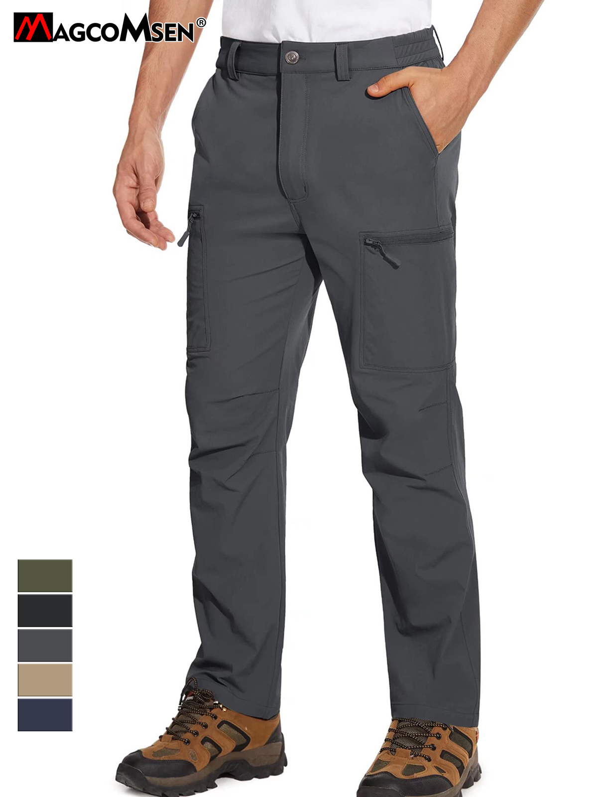 Mens Lightweight Hiking Pants Quick Dry Cargo Work Ripstop Water Resistant Pants