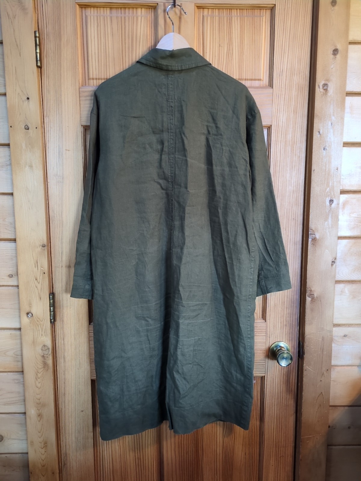 Madewell 100% Linen Medium Olive Green Long Jacket Duster Coat Lagenlook Trench