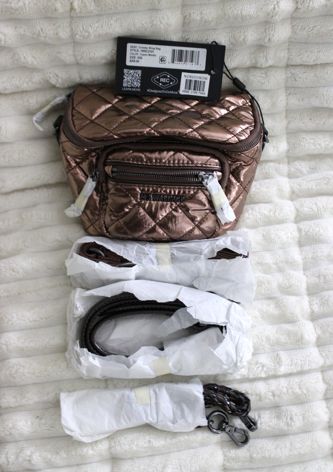 MZ WALLACE MICRO CROSBY SLING BAG ANTIQUE GOLD MSRP $205 FANNY BELT NEW OTHER