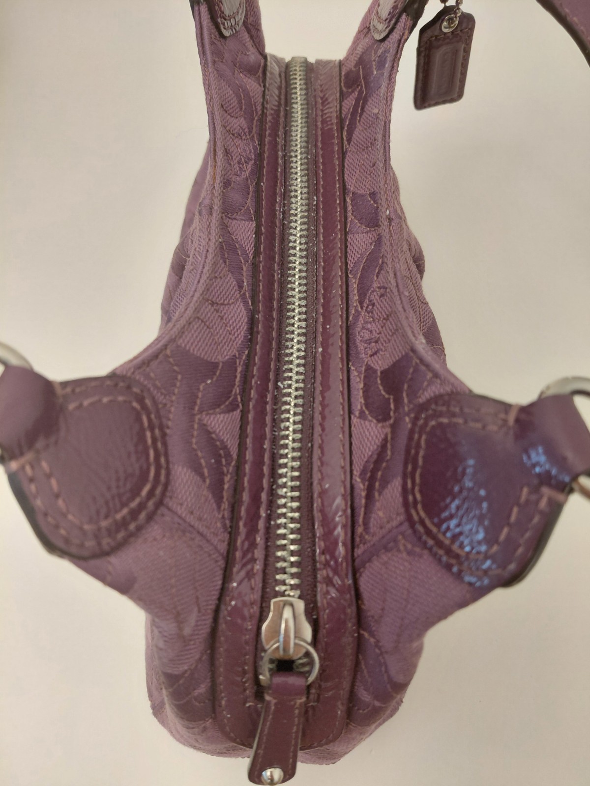 Coach Signature C Purple Jacquard Shoulder Bag Pleated Hobo Satchel 42949