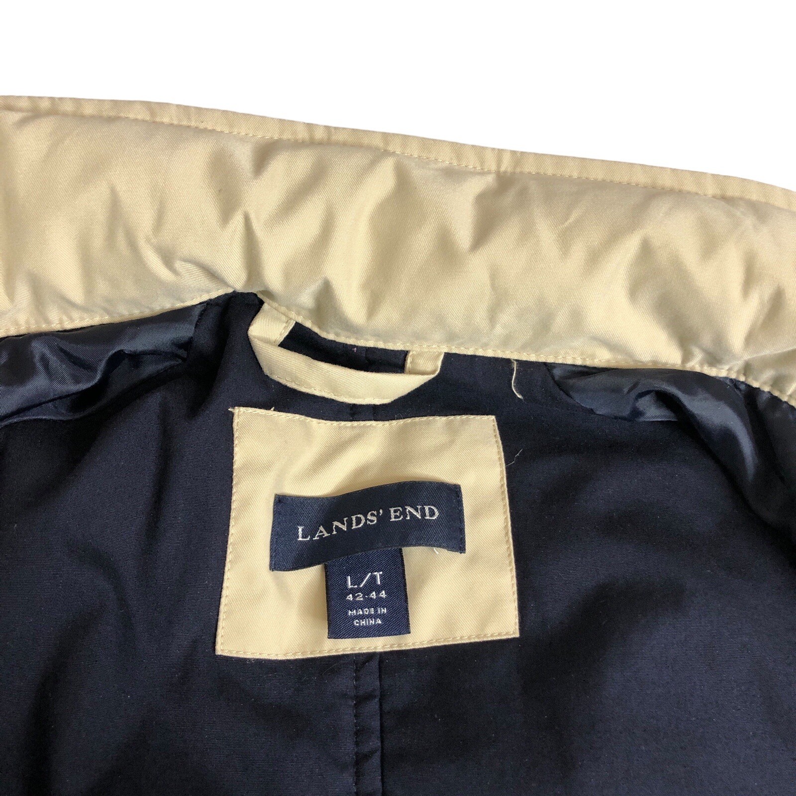 Lands End Bomber Jacket Mens LT Large Tall Tan Khaki Hideaway Hood Utility Chore