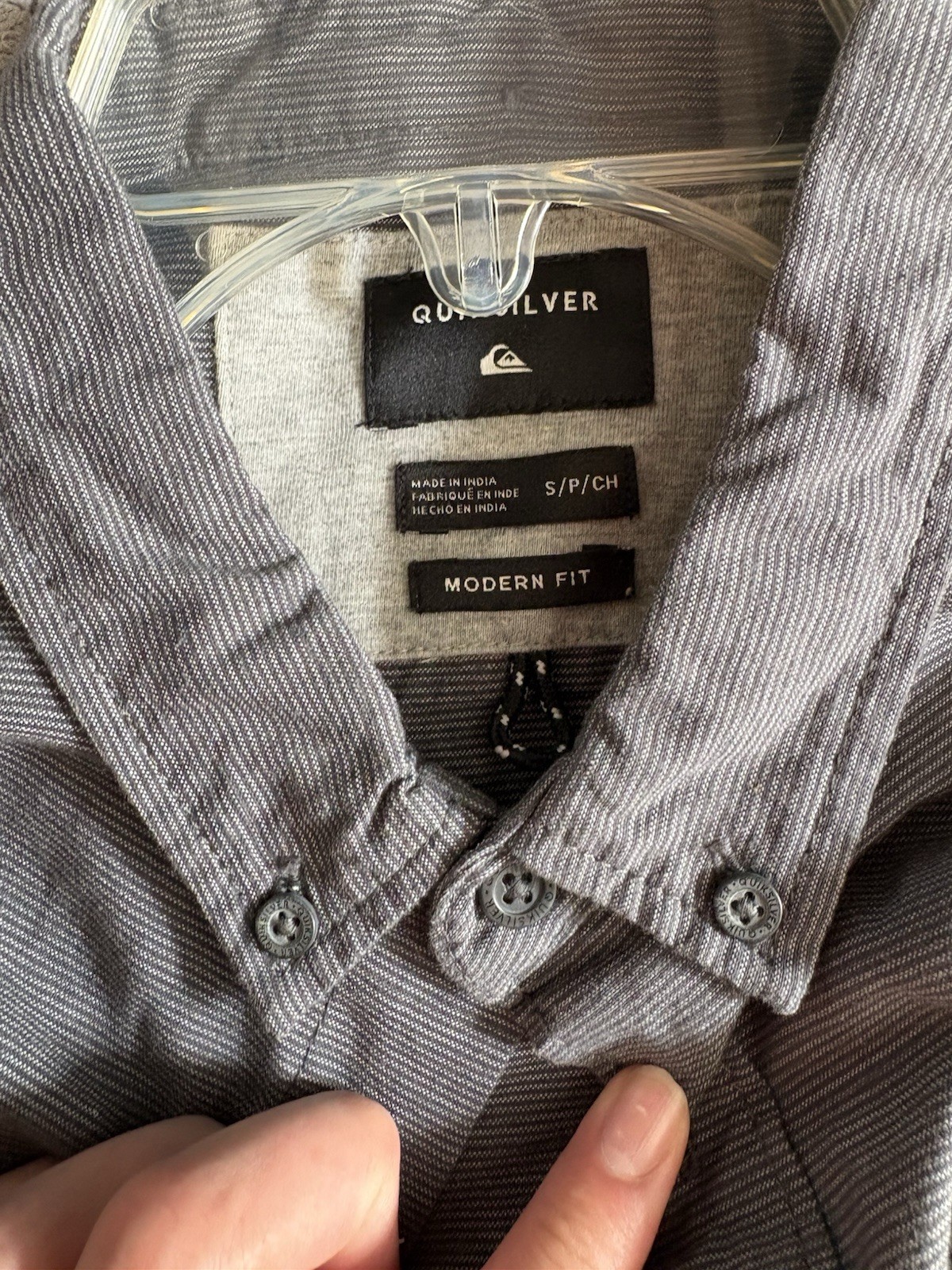 Quiksilver Men’s S Gray Solid Cotton Woven Modern Fit Button-Down Shirt Pocket