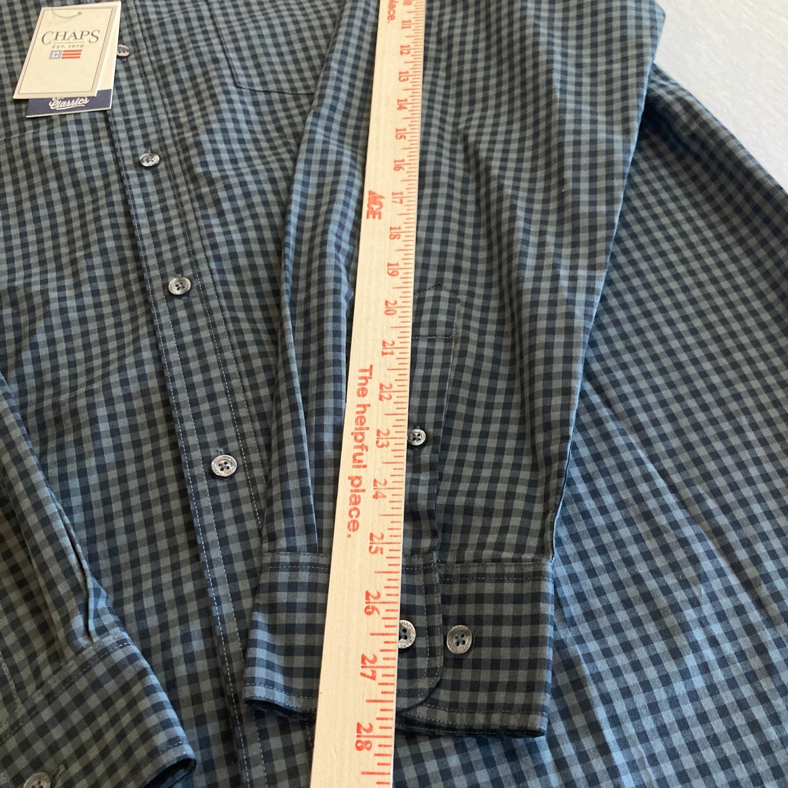 NEW Chaps Mens 2XL Graphite Gingham Stretch Easy Care Button Down Shirt NWT