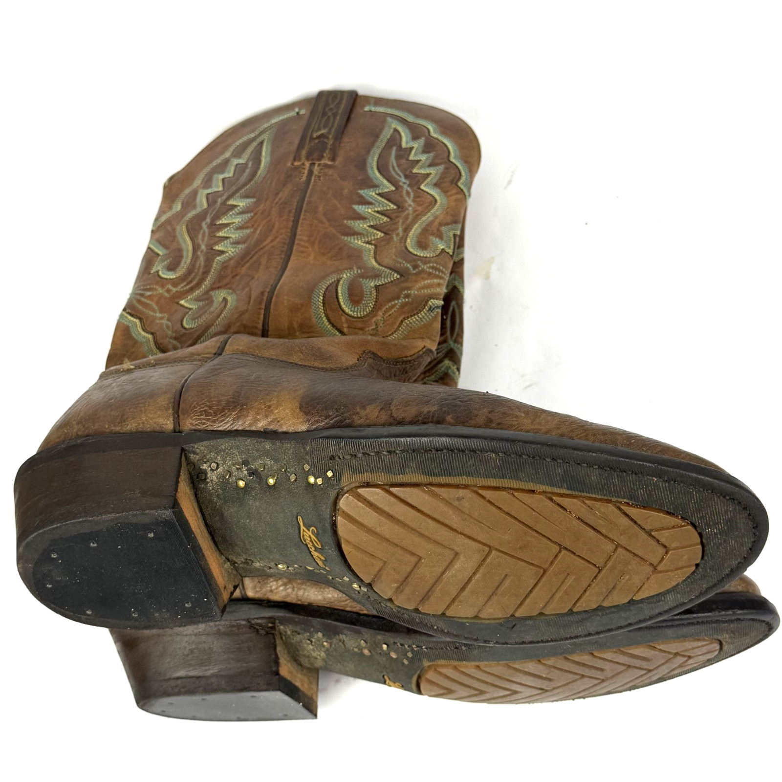 Lucchese 2000 Brown Bullhide Leather Round Toe T3253R Mens Cowboy Boots sz 9.5D
