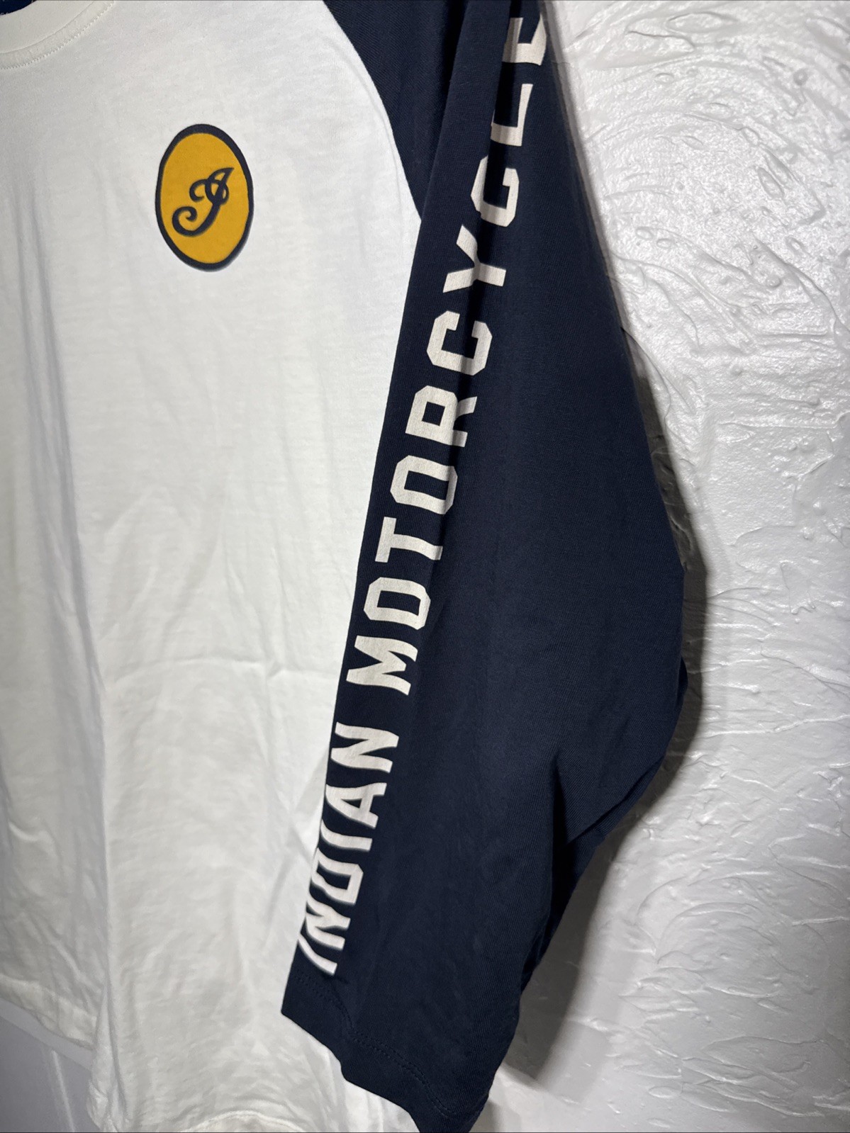 Indian Motorcycle WMs L Speedway 3/4 Sleeve Raglan Tshirt 100% Cotton White/blue