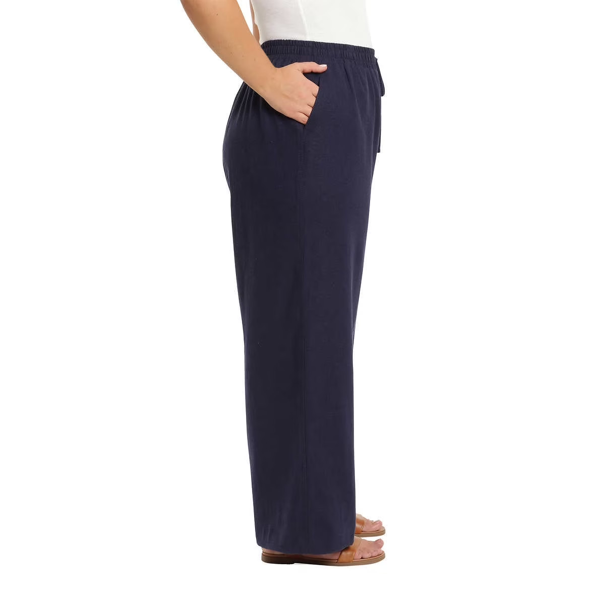 Briggs Women’s Linen Blend Pull-On Pant Wide Relaxed Leg, Navy, Size: XL, New