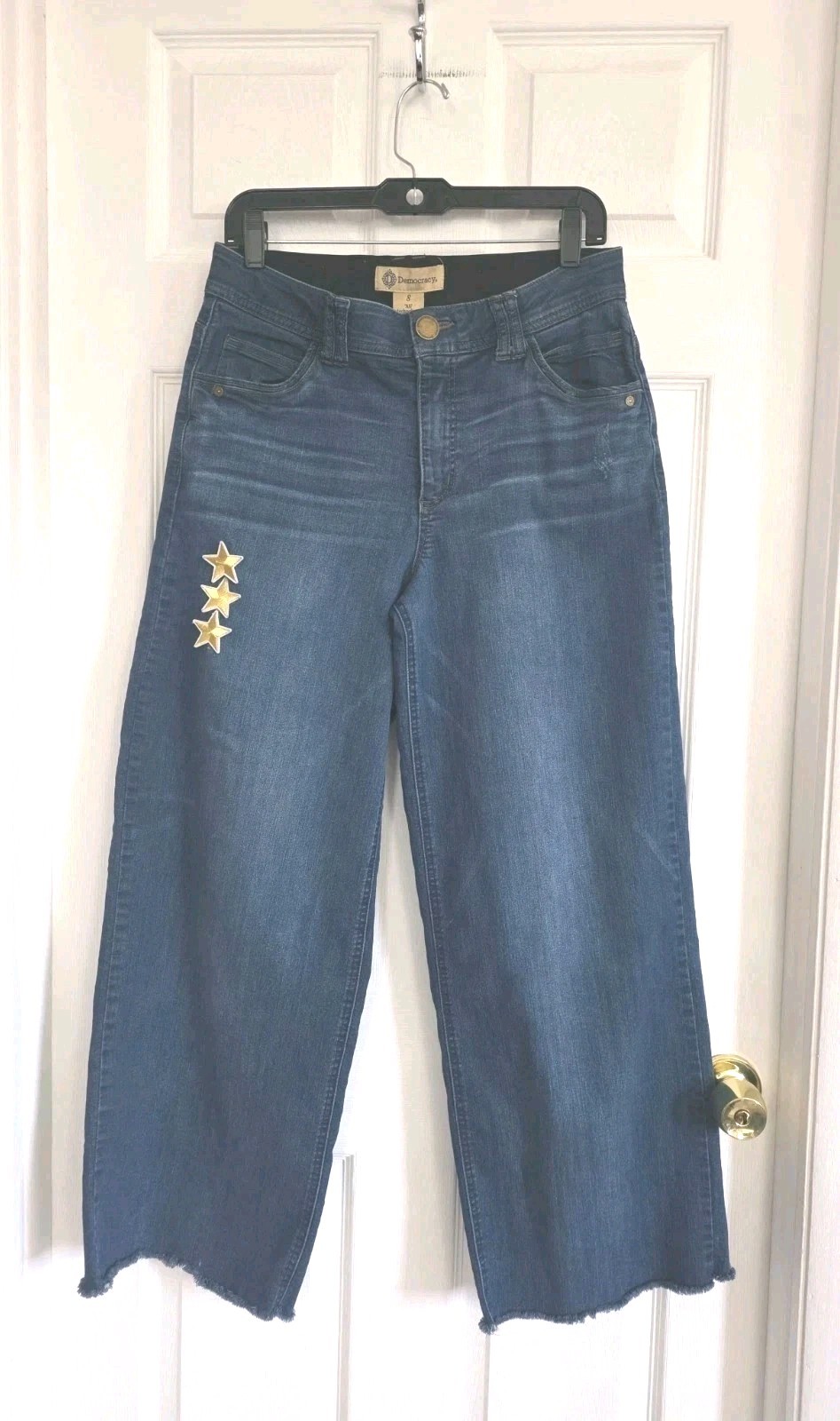 Democracy Jeans Wide Leg Blue Start Gold Ab Technology Denim Stretch Size 8