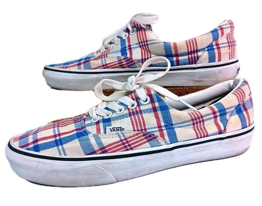 Vans Patriotic Plaid Red White Blue 4th Of July Sneakers Men 8 Women 9.5
