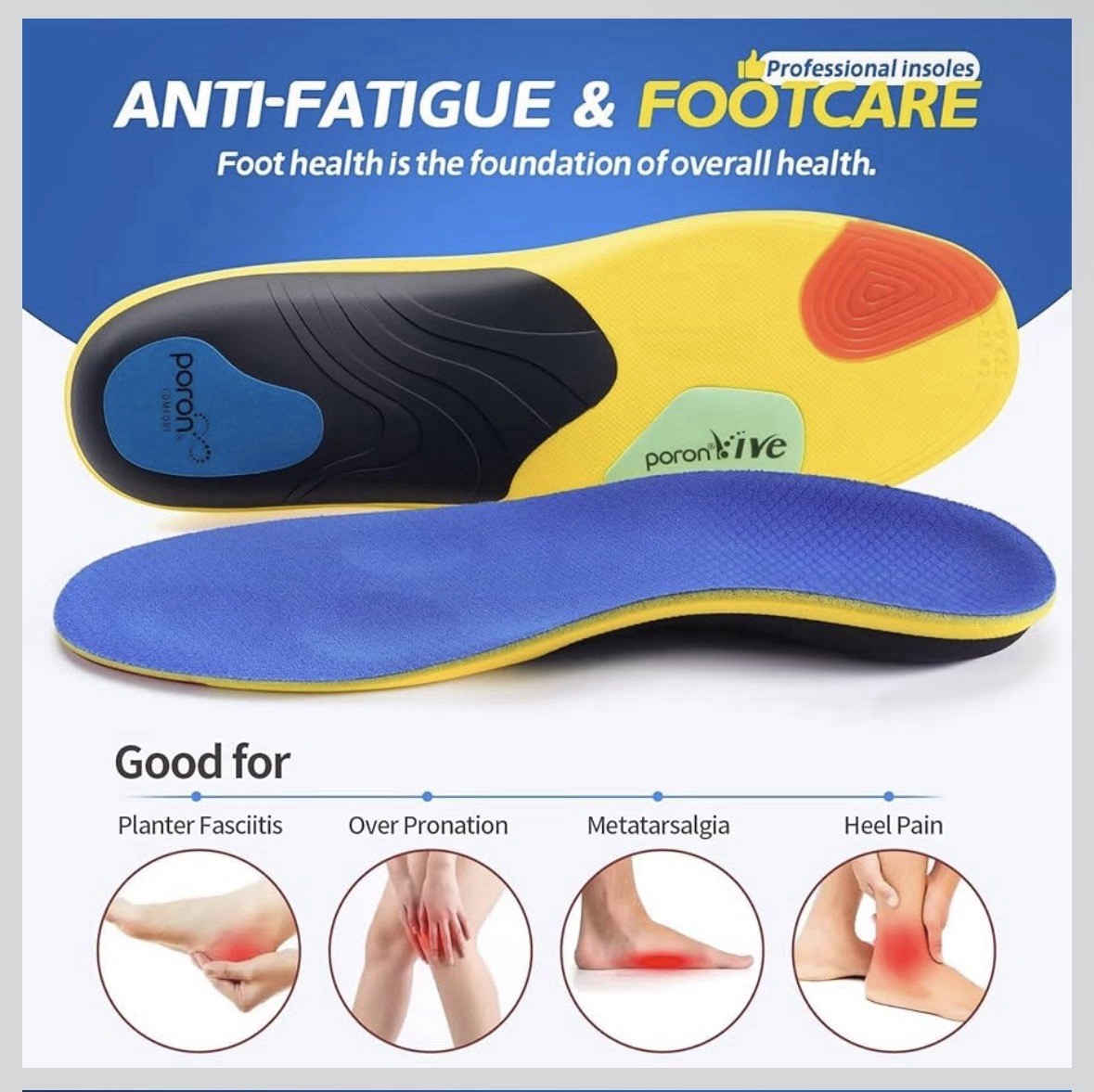 Plantar Fasciitis Insoles Heavy Duty Arch Support Insoles, Large