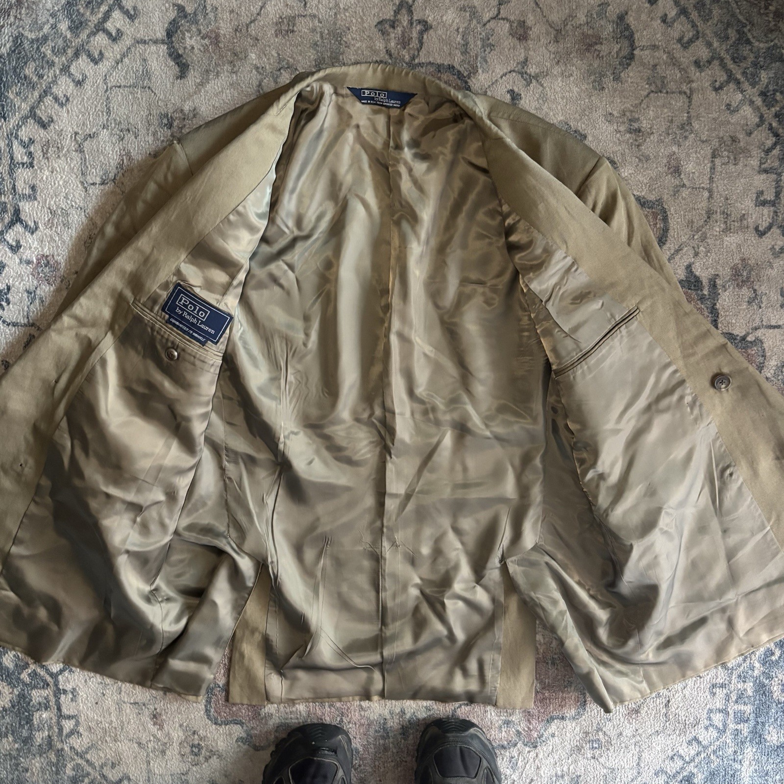 Vintage 90’s Made In USA Double Breasted Polo Ralph Lauren Beige Blazer Size 42R