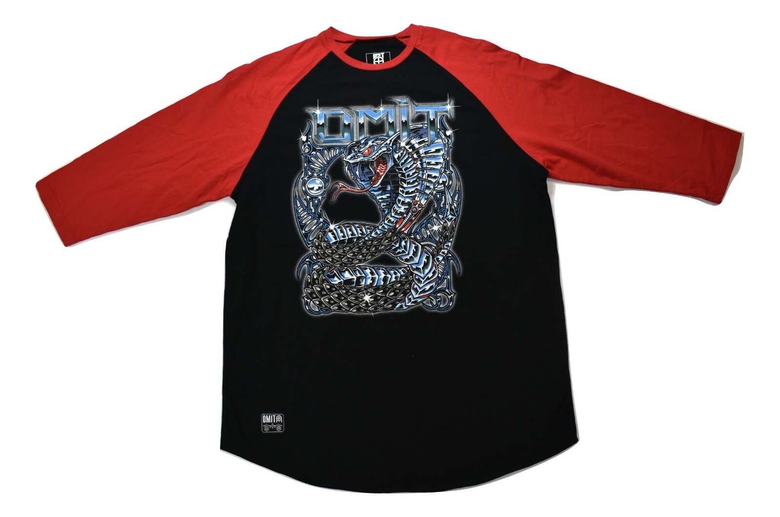 Omit Mens Robot Metal Cobra Snake 3/4 Sleeve Raglan Shirt New Large