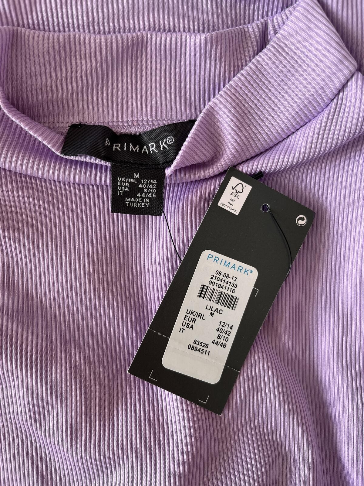 Primark Lilac Ribbed High Neck Sleeveless Top – Size UK 12-14