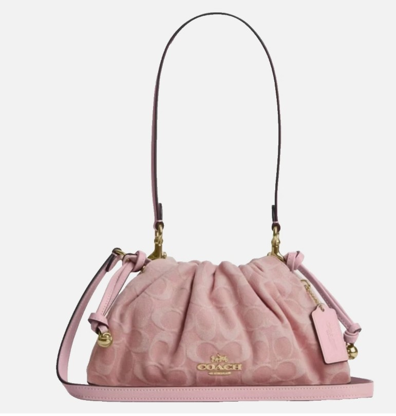 Coach Faye Shoulder Bag Signature Denim Light Pink Hobo CER68 IMNH1 New