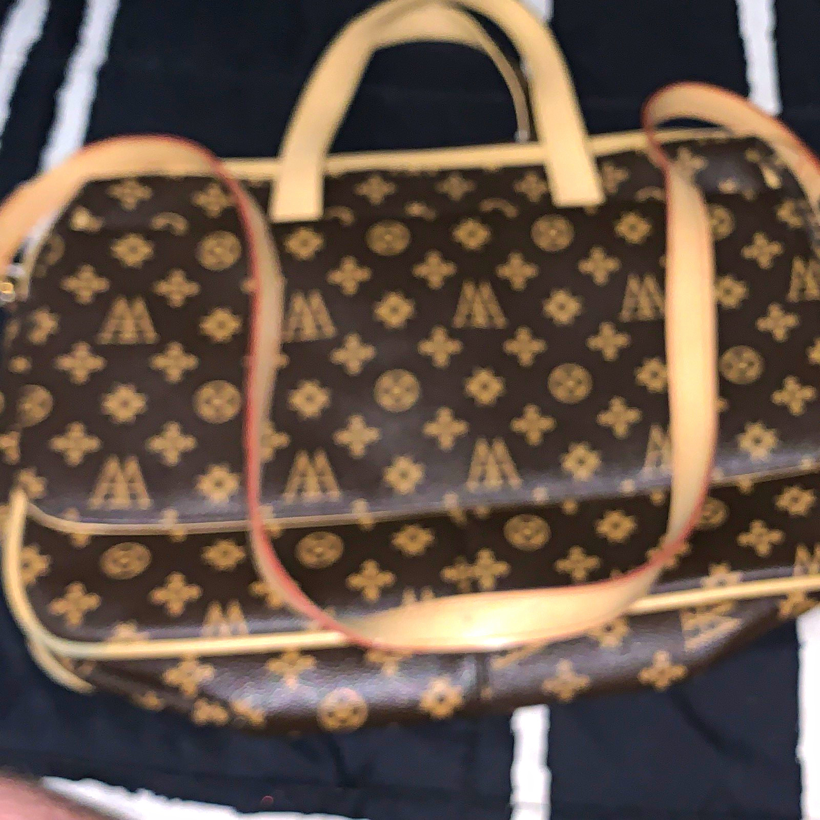 Monogram Satchel Top Handle Bag Brown/Beige Zip w/ Strap Inner Pockets