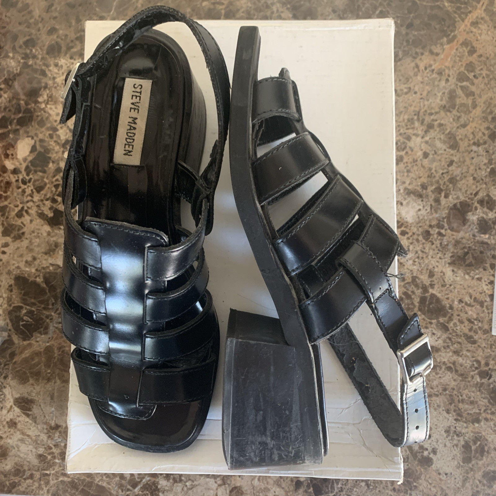 Steve Madden Vintage Pamela Black Sling chunky heel Sandals 10 11