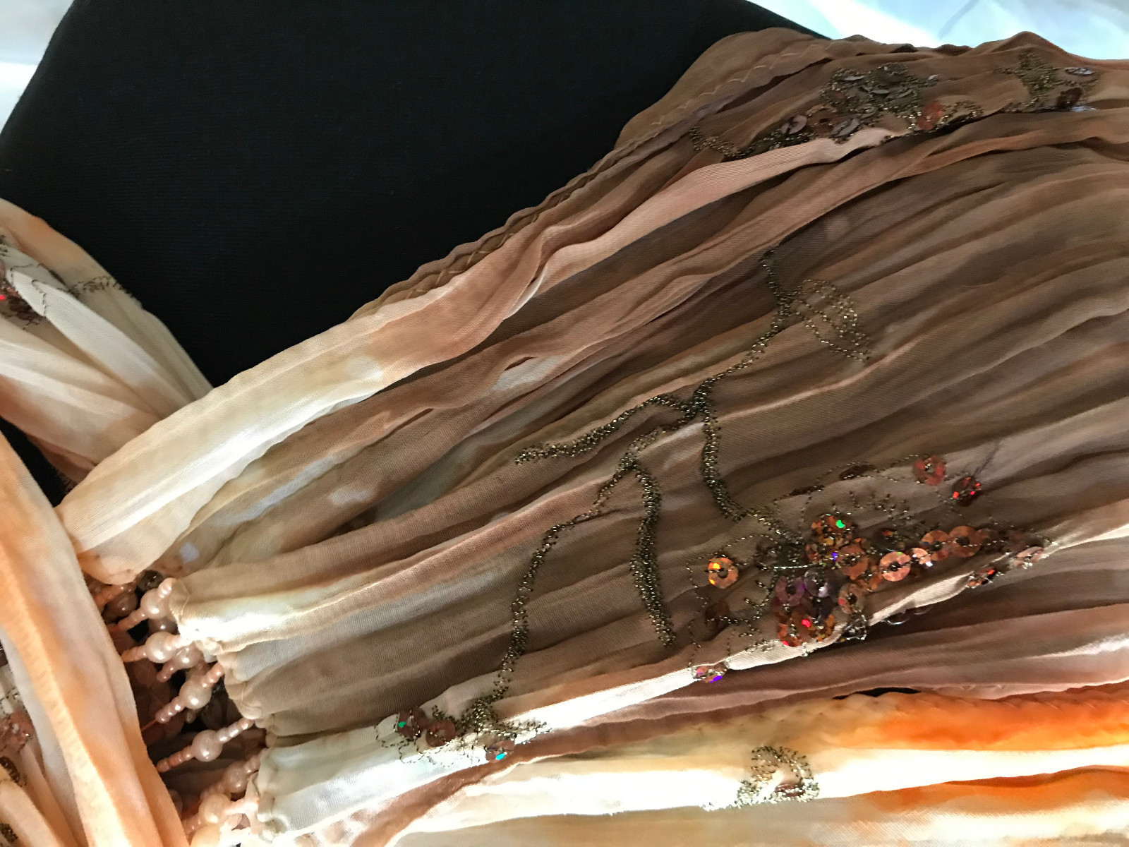 Timeless Top Scarf Approx. 11×66 7/8in Aprikot-Braun Gradient Embroidered Beads