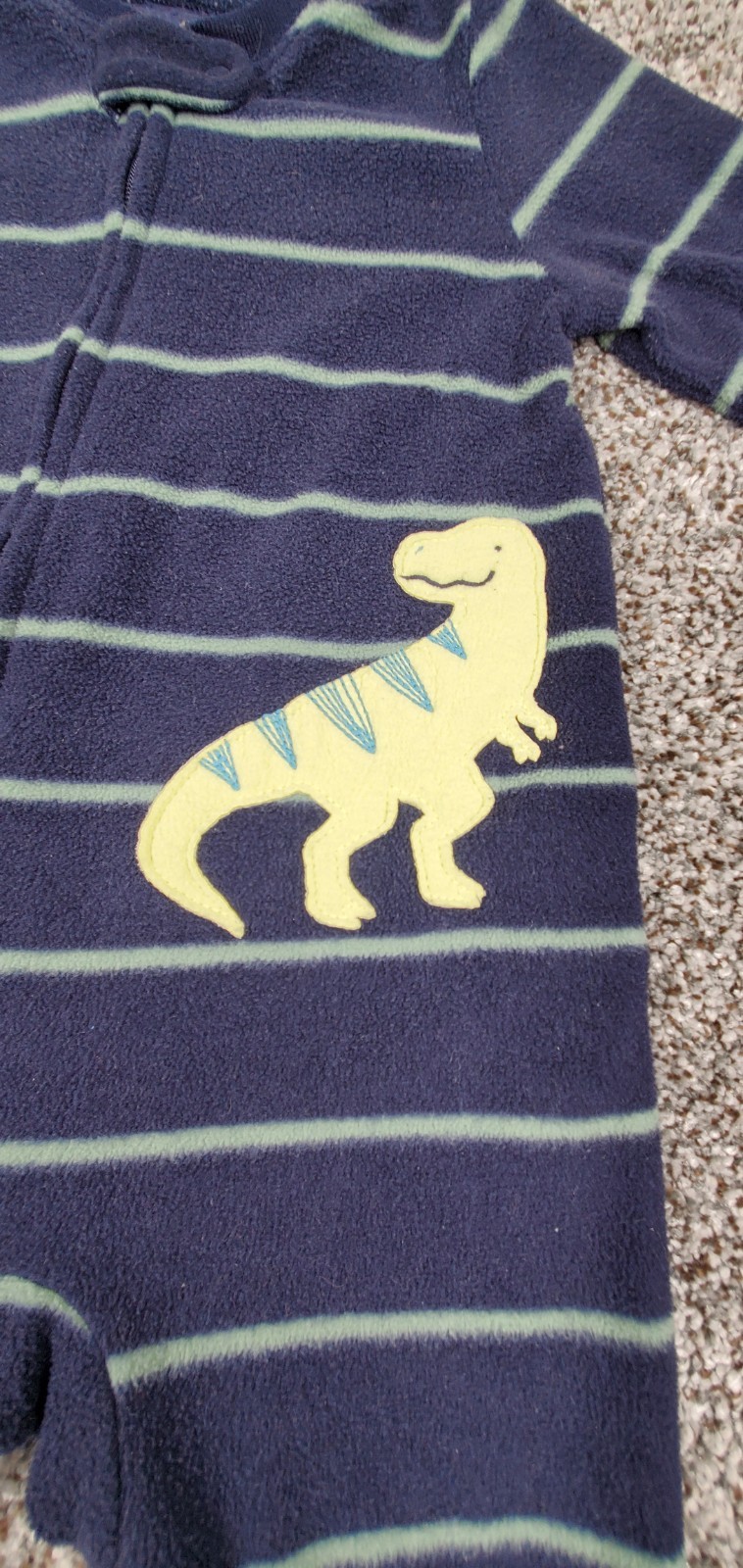 Carter’s Blue Striped Dinosaur Long Sleeve Non- Skid Footed Sleeper Pajamas 24M