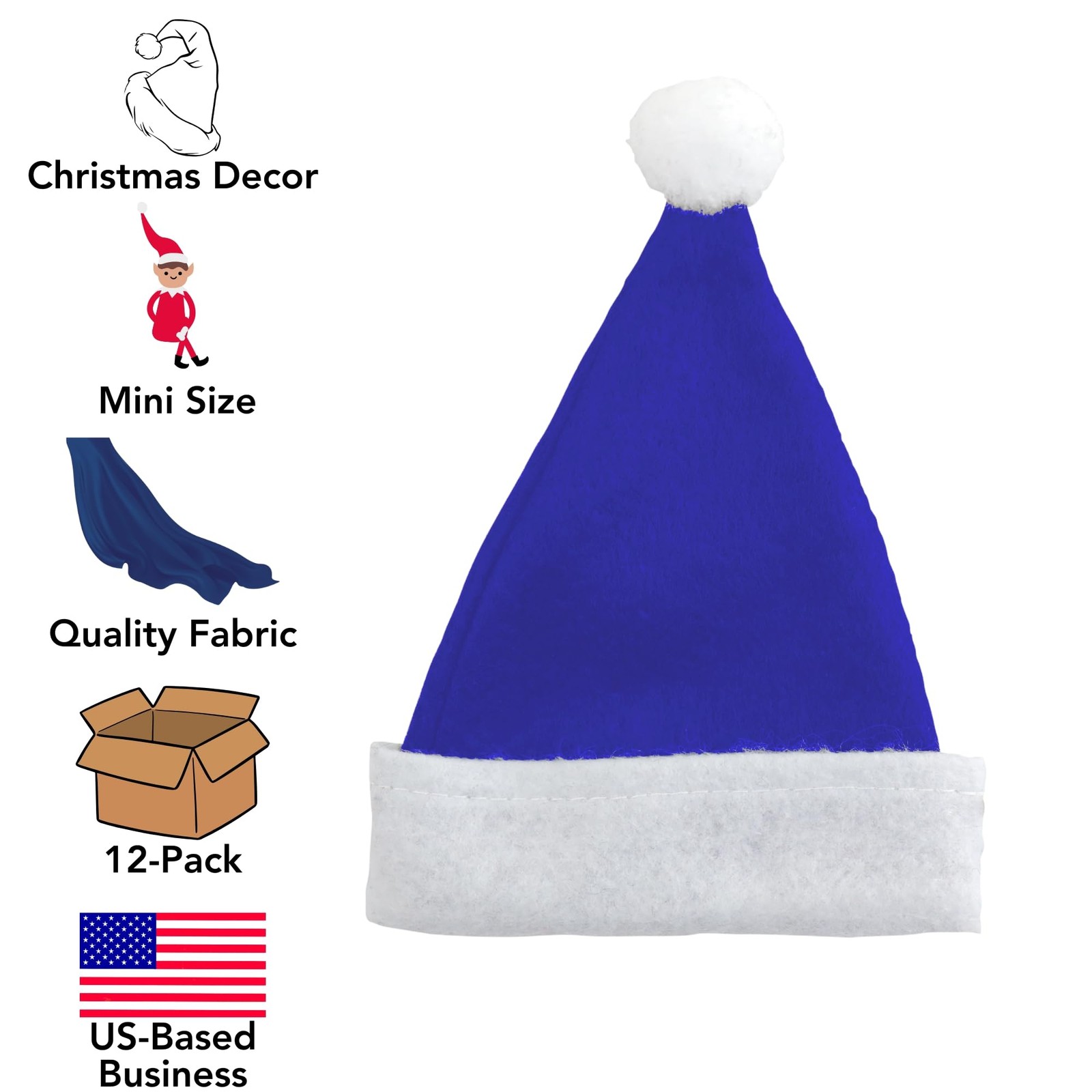 Iconikal 12-Pack Mini Felt Santa Hats Blue 4.5×6-Inch Plush 12-Pack, Ble