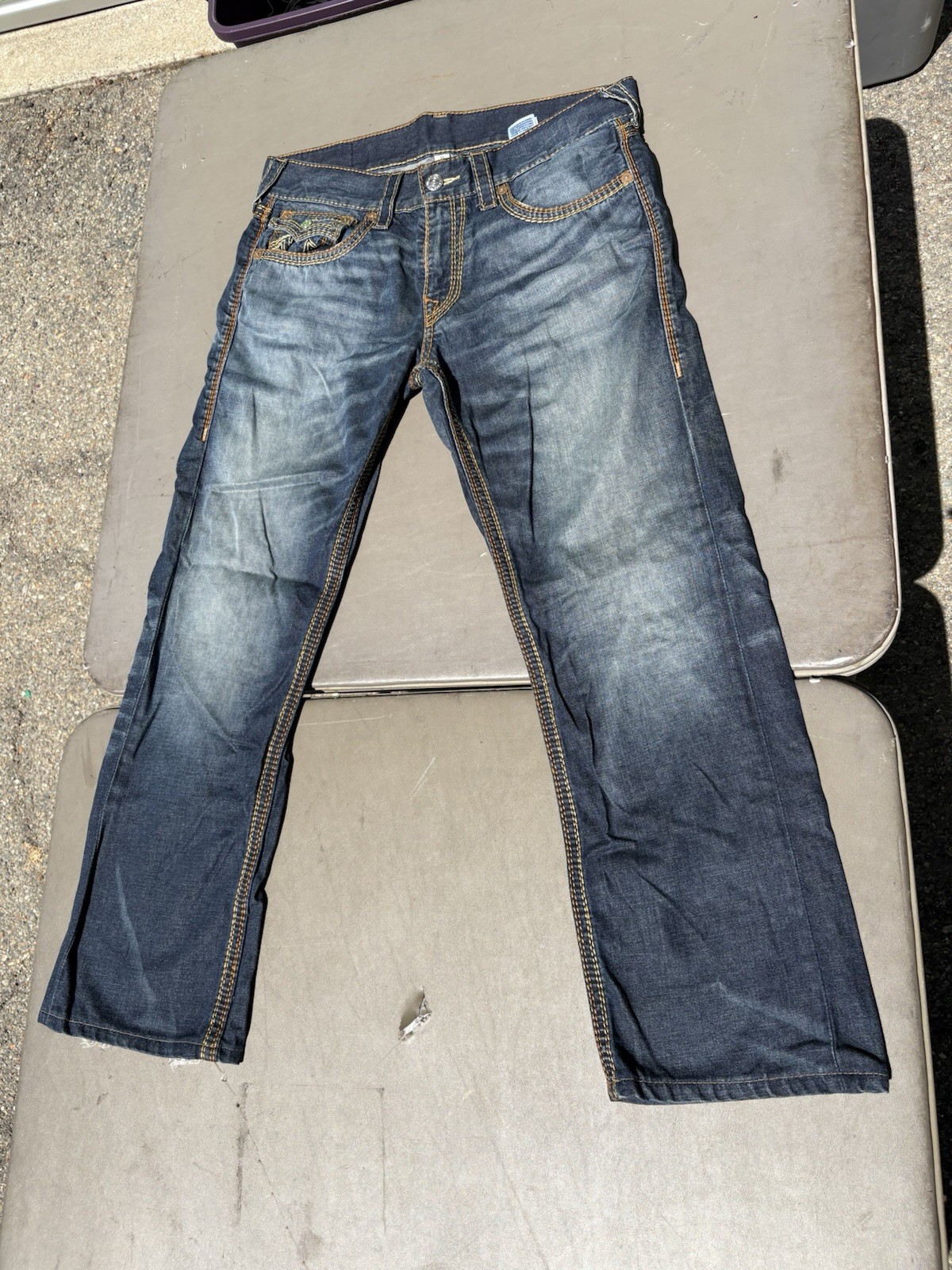 True Religion Ricky Relaxed Straight Big T Blue Jeans Men 33×34 Medium Wash READ