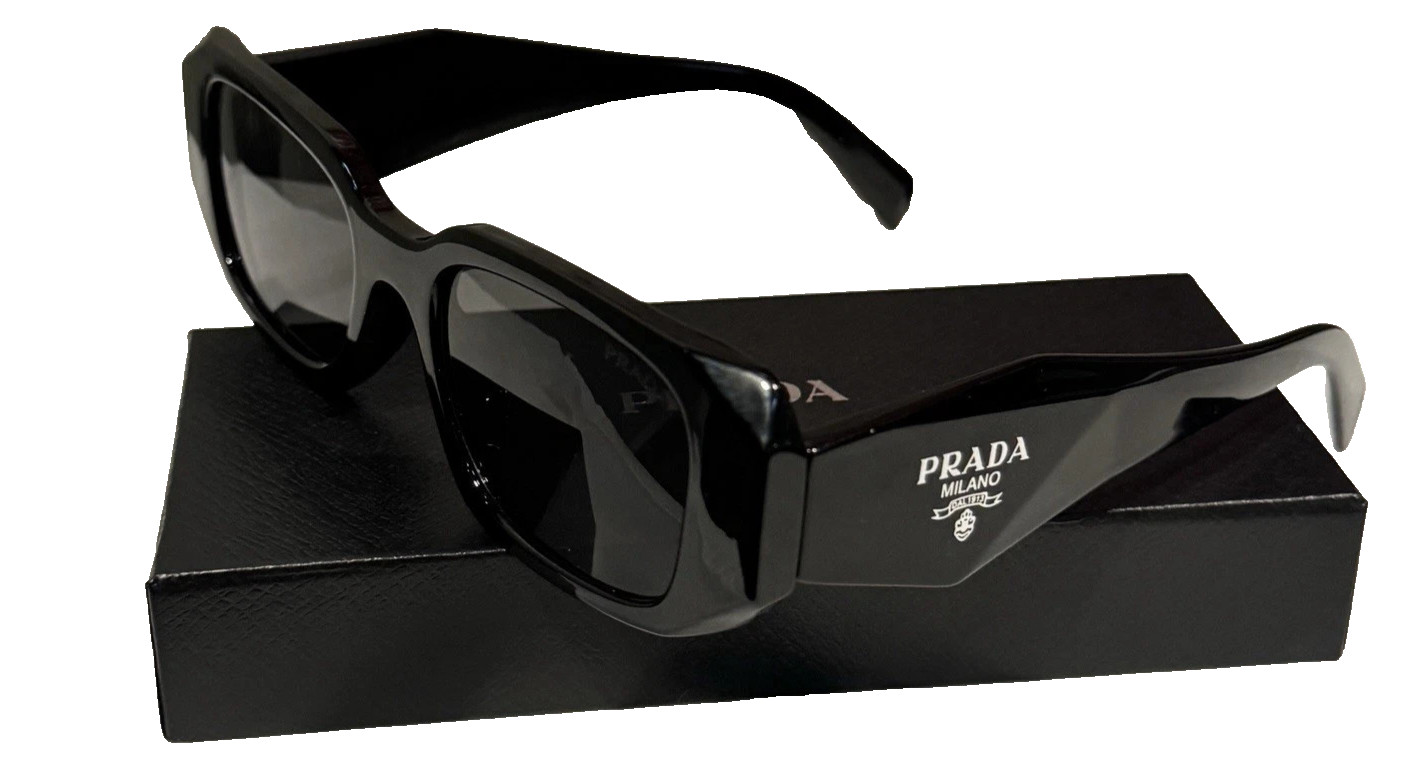 PRADA unisex Black Square Sunglasses Plastic Frame Tinted Black Lenses