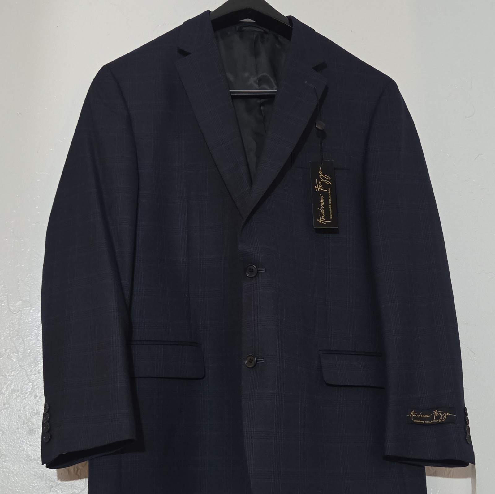 Andrew Fezza Signature Colection Charcoal Plaid Suit Jacket 46L 2-Button