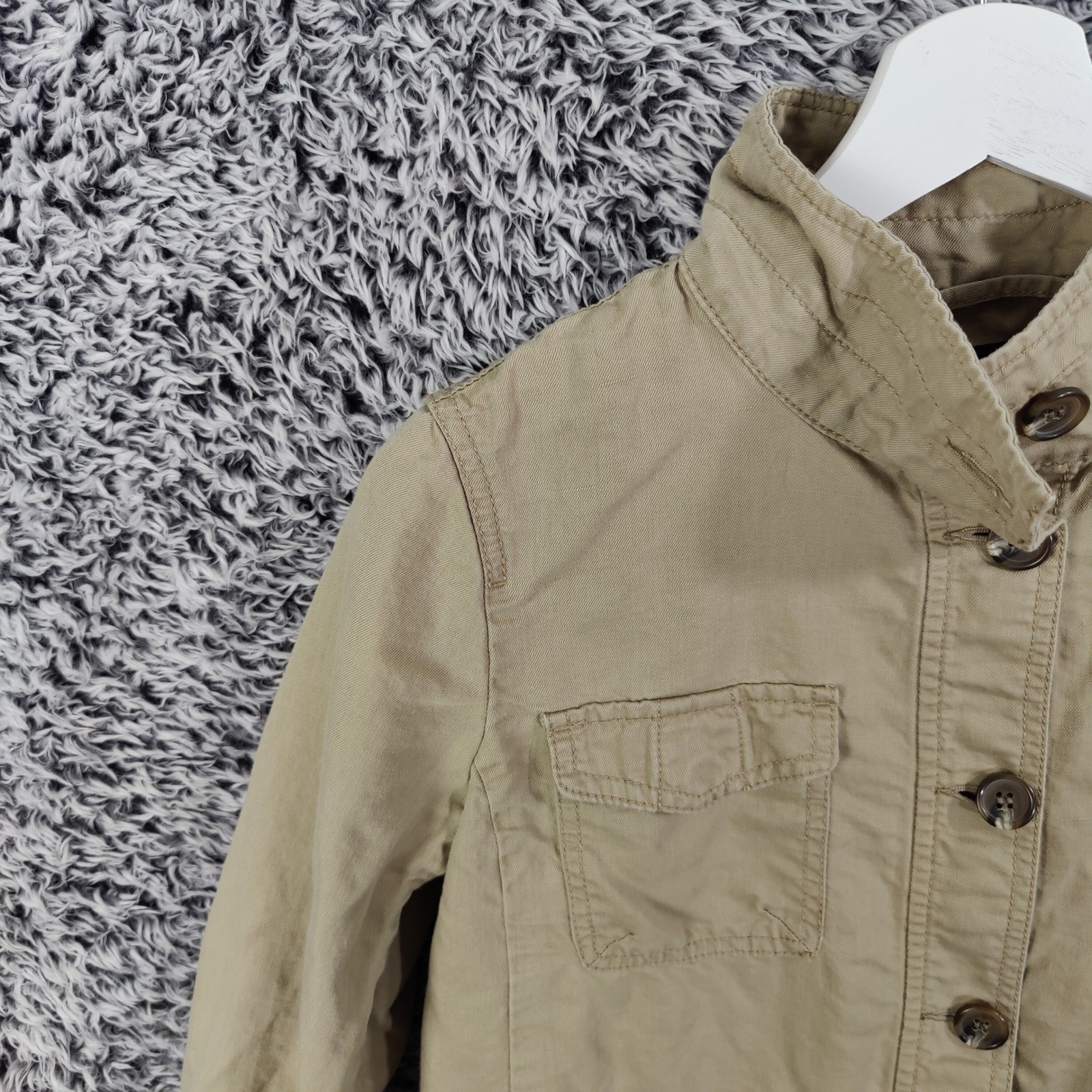 Talbots Khaki Utility Linen Lyocell Jacket Women Small Button Long Sleeve Safari