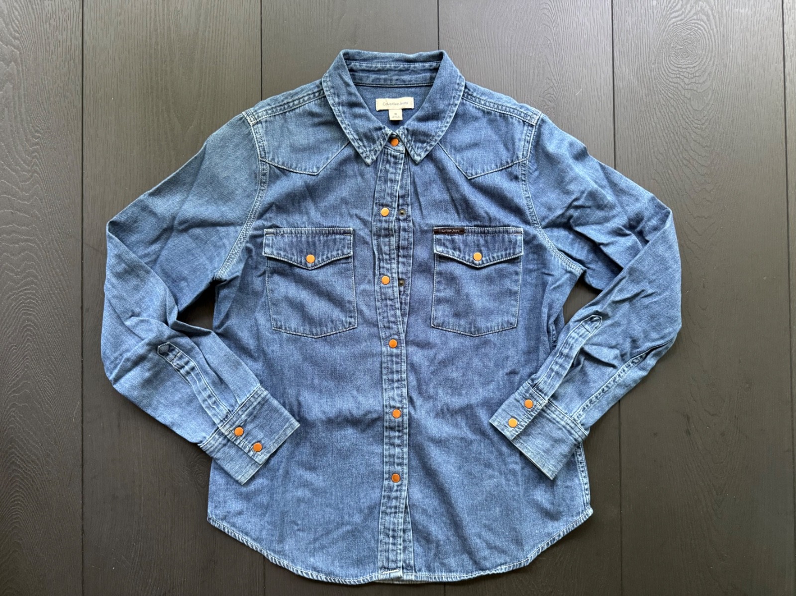 vintage calvin klein womens denim shirt. dark wash. size M