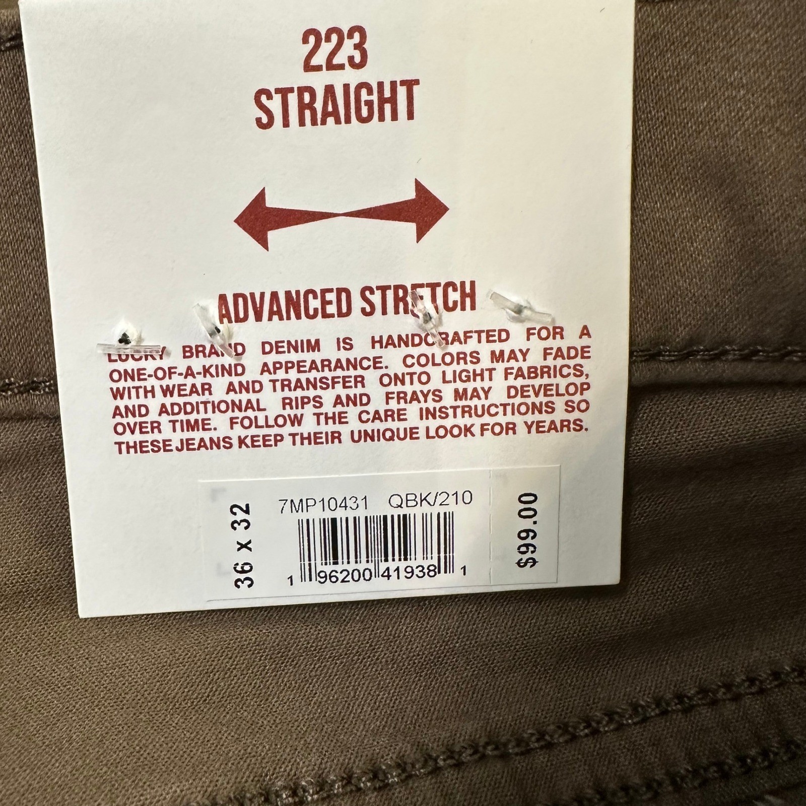 NEW Lucky Brand 223 Straight Leg Pants Mens 36×32 Olive Brown Chino