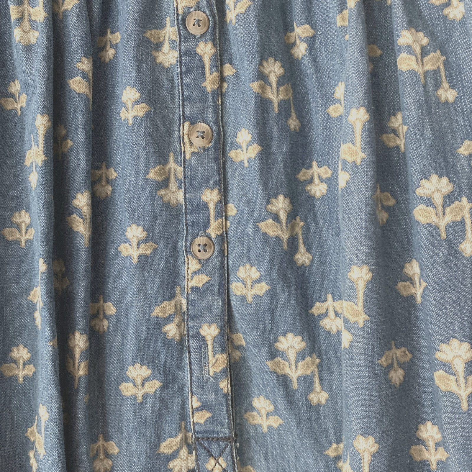 Womens Anthropologie Pilcro woodblock floral chambray denim dress Western Boho 6