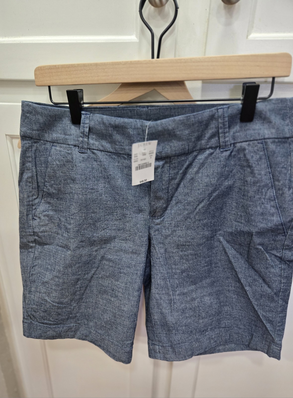 J.CREW Women’s Blue Chambray Chino Shorts Size 6 8″ Inseam Mid Rise Pockets