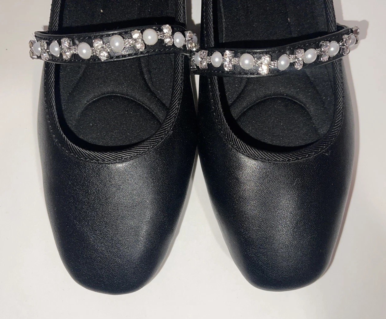 Jellypop Comfort Fit Black Ballet Flats Women’s 7 Pearl Rhinestone Dress Shoes