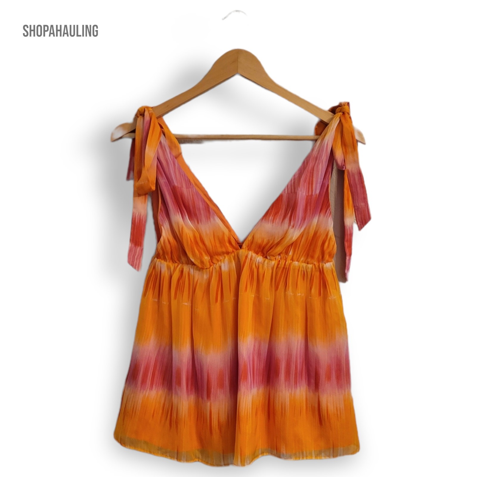 Alice + Olivia – Silk Plunge Orange Pink Neck Tie-up Halter Blouse – Size Medium