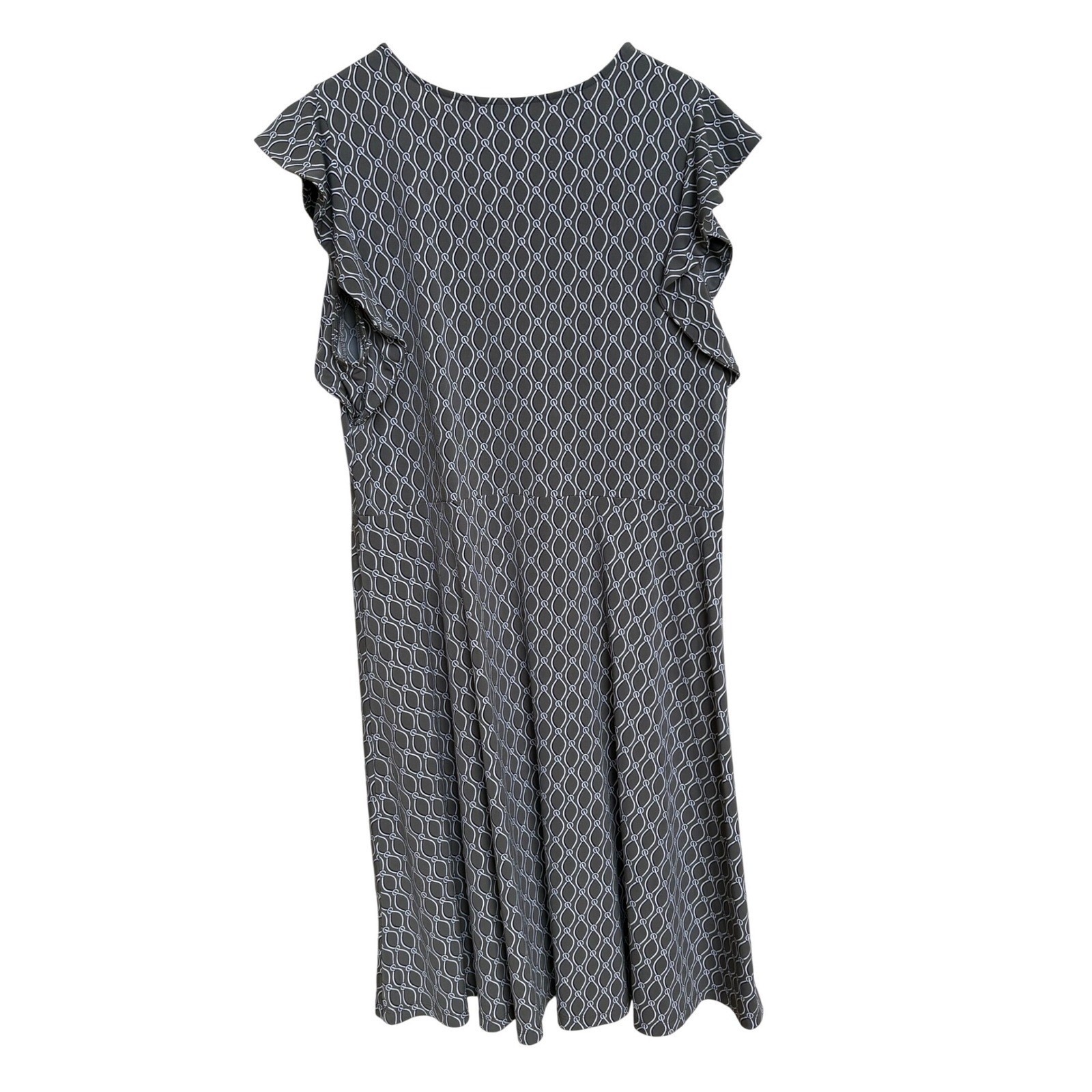 Ann Taylor Factory Gray White Geometric Link Print Flutter Sleeve Midi Dress XL