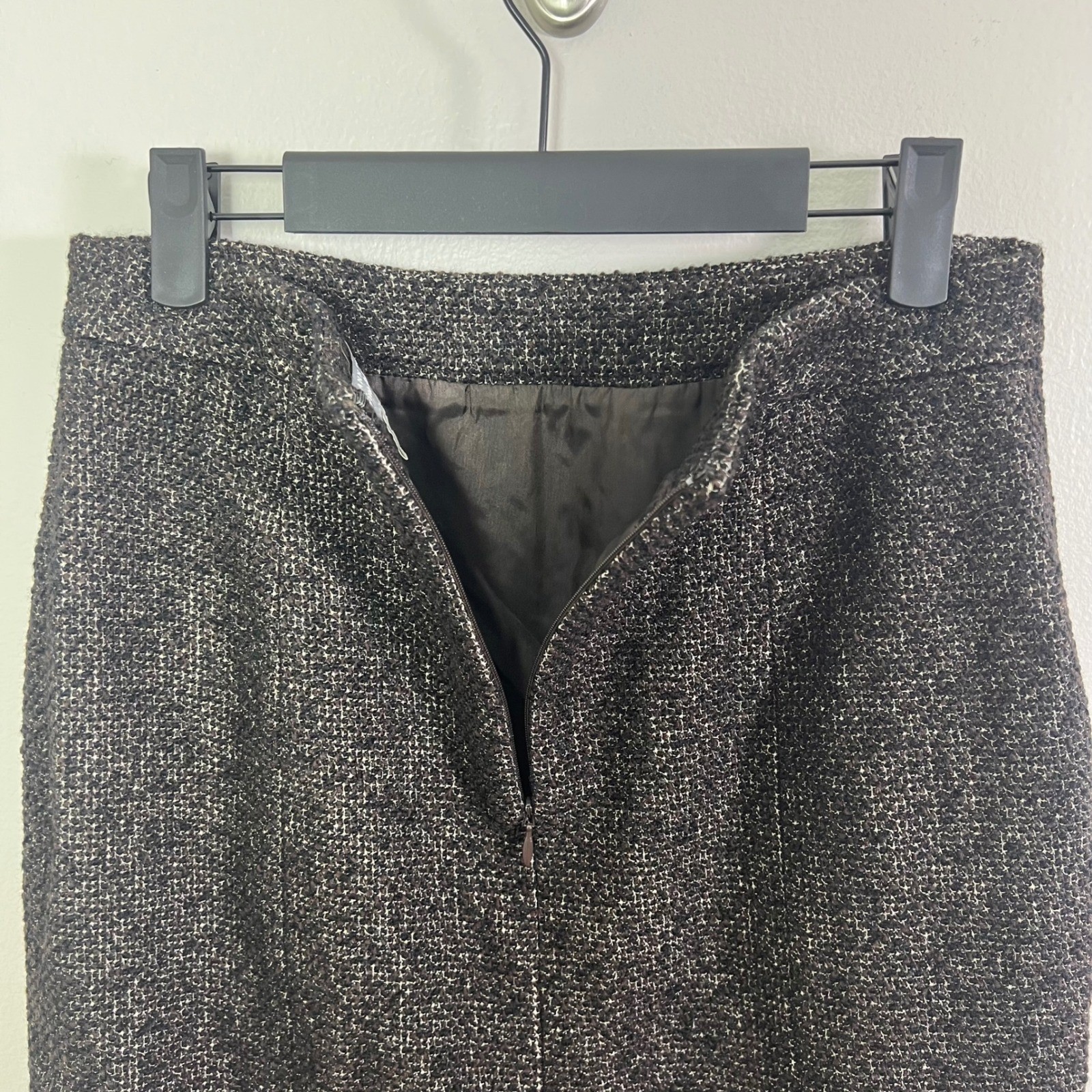 Ann Taylor Fine Italian Fabric Wool Blend Pencil Skirt Black Brown, Size 4
