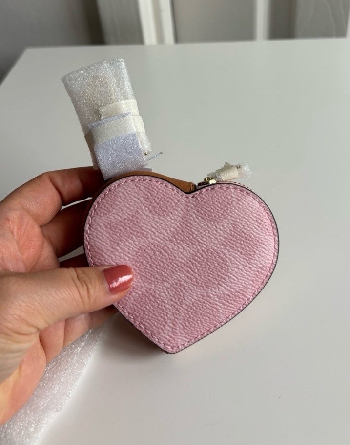 NWT Coach Heart Bag Charm In Signature Canvas Powder Pink CEA22