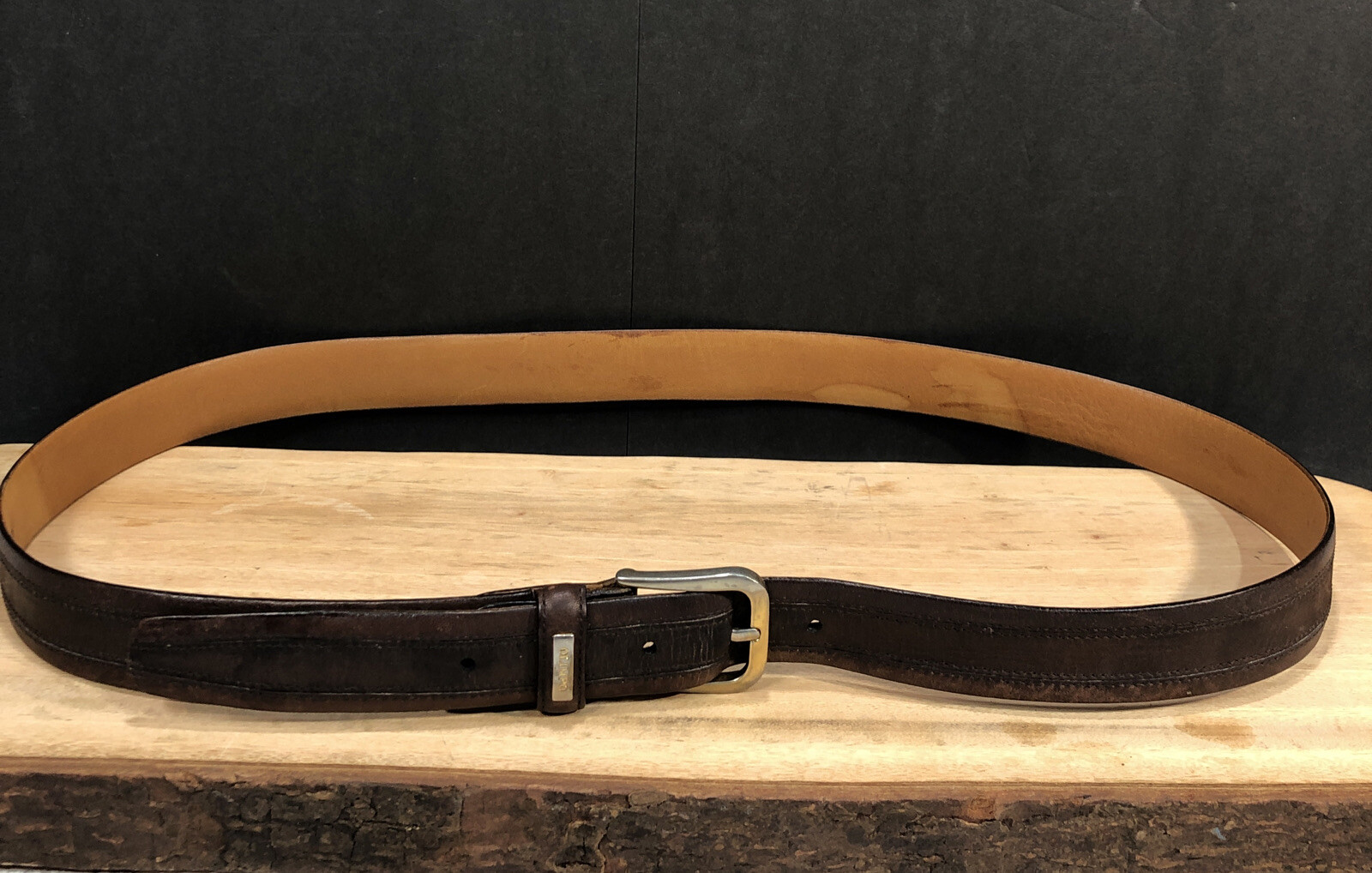 Vintage Olimpo Stitched Brown Leather Belt 105 cm 42″ #1549 Made In Spain