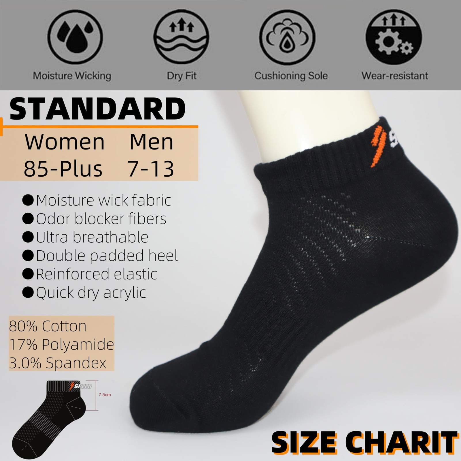 Speed Energy Racing Car Athletic Ankle Socks, Black, Premium One Size, Black