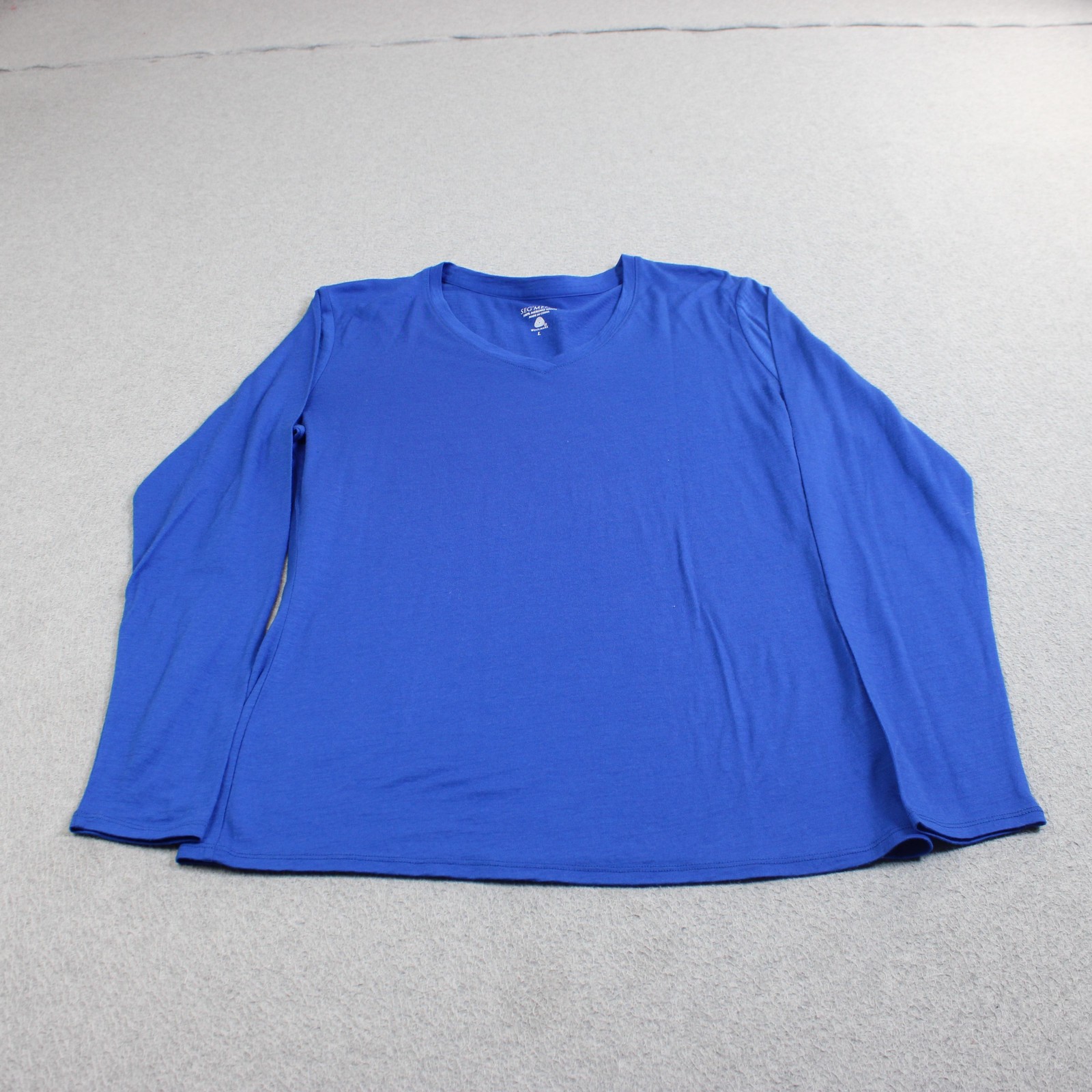 SEG’MENTS Merino Wool Shirt Womens Large Blue Long Sleeve V Neck Base Layer Hike