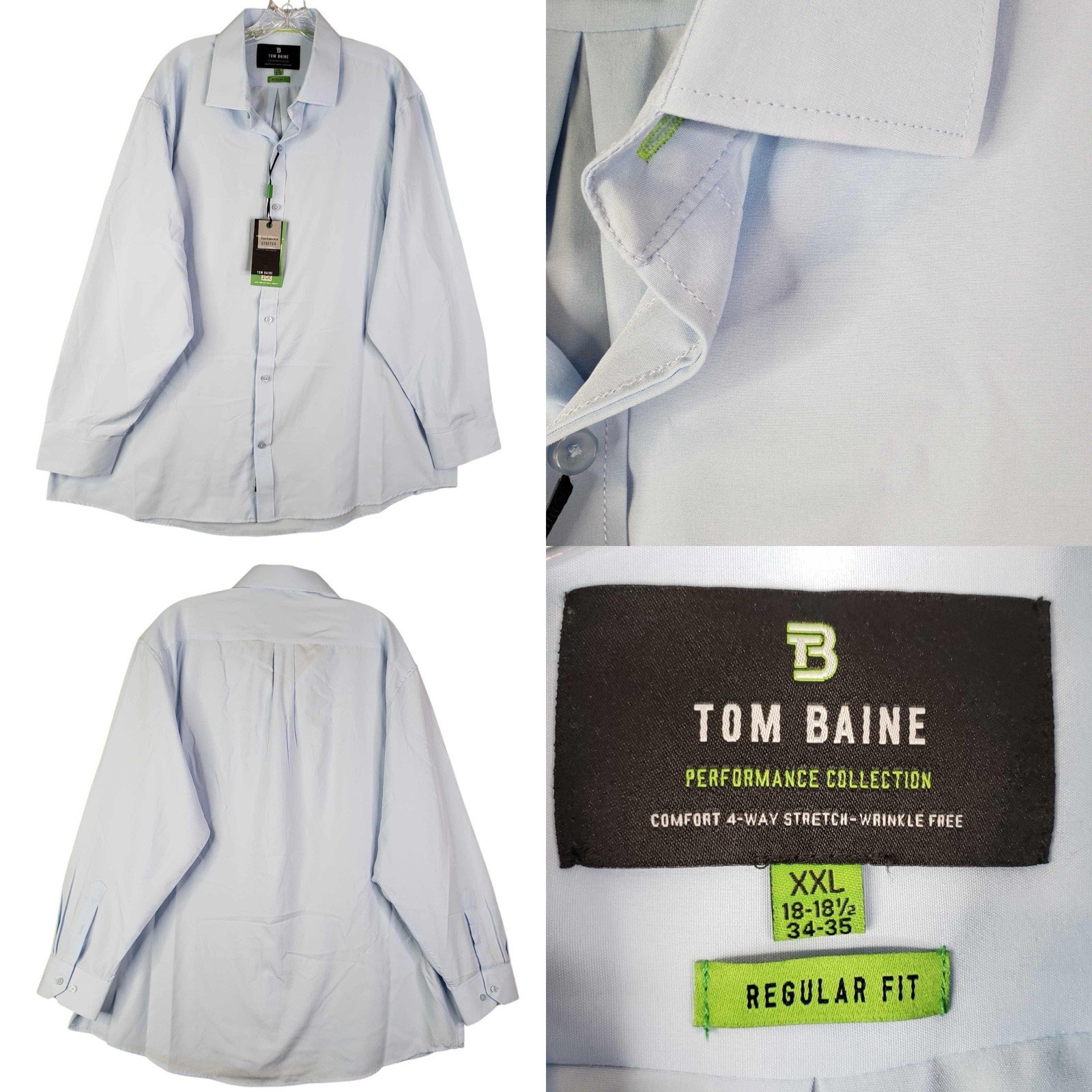 Tom Baine Shirt Button Up Men’s Size XXL Performance Long Sleeve Blue New