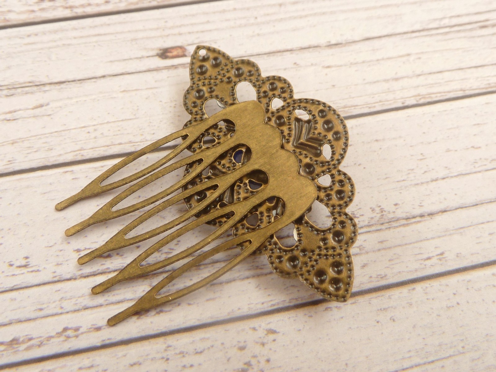 Small Gemstone Hair Comb with Lapis Lazuli Bronze Tone Unique Hair Accessories
