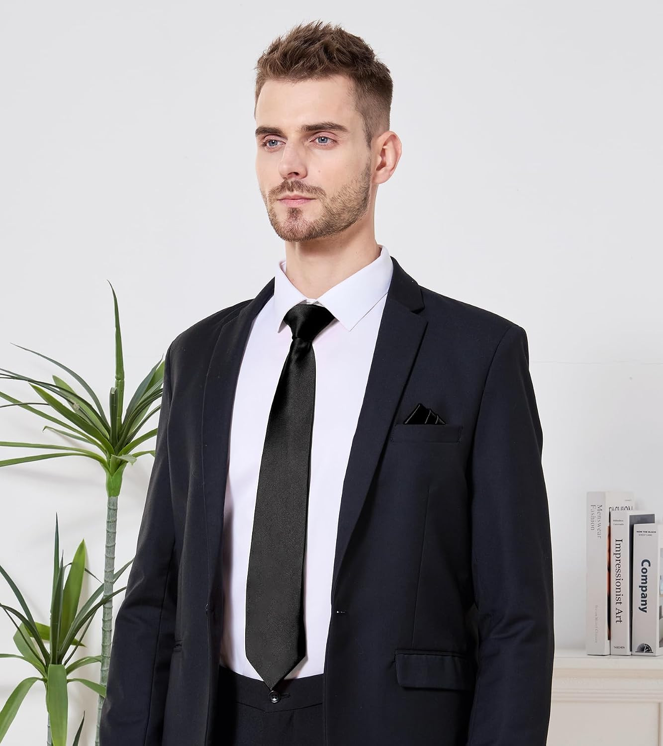 Men’s Tie Set Solid Pure Color 3.15″ (8CM) Classic Formal Plain Necktie and Pock