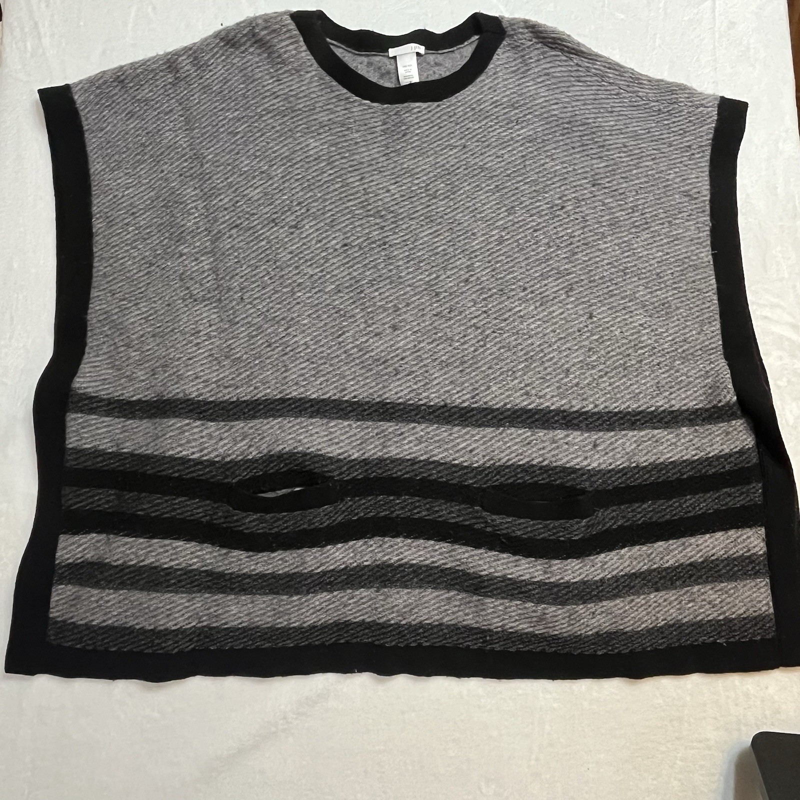 J. Jill Shawl Poncho Wool Nylon Blend One Size Black Grey Gray Pockets Striped