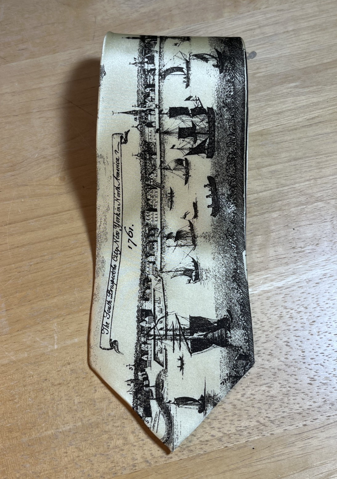 Museum Artifacts All Silk Necktie South Prospect of NYC 1761 Historical Harbor