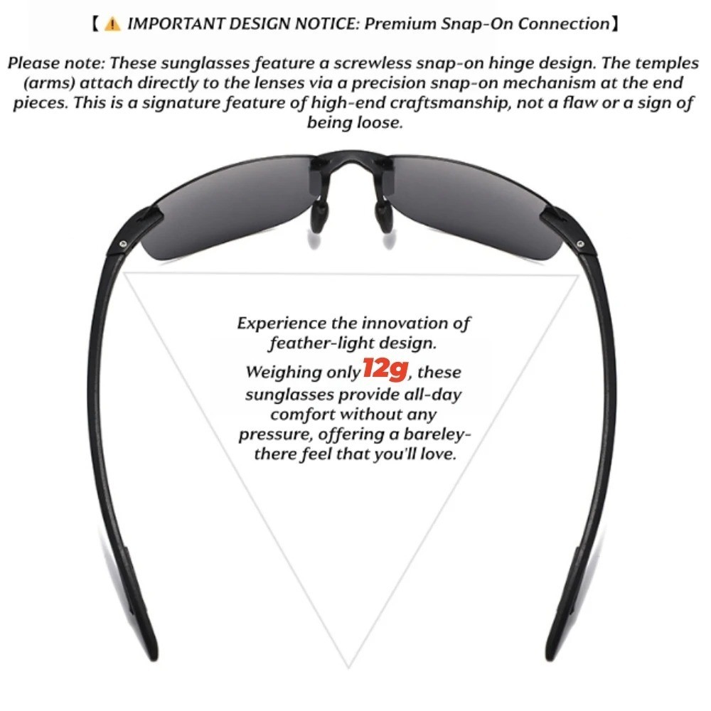 Rimless TR90 Sunglasses Polarized UV400 Lenses Lightweight Outdoor Men Glasses