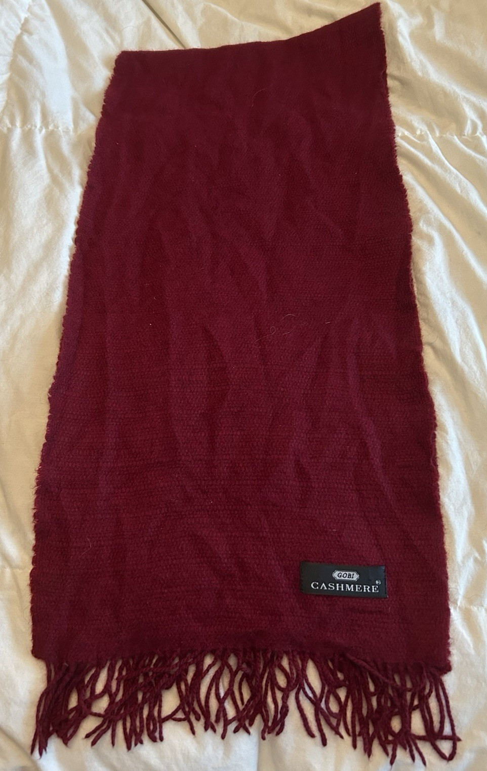GOBI Cashmere Woven Burgundy Solid Fringe Rectangle Scarf 64 x 12