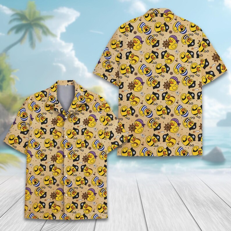 Pirate Rubber Duck Hawaiian Shirt Cute Nautical Summer Shirt, Anchor & Wheel